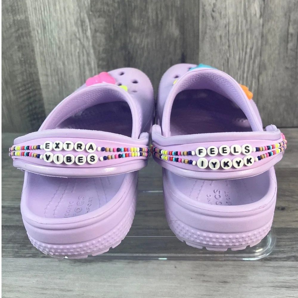 Crocs Classic Clogs Orchid Purple Toddler Size C9 Beaded Straps 3D Charms Kids